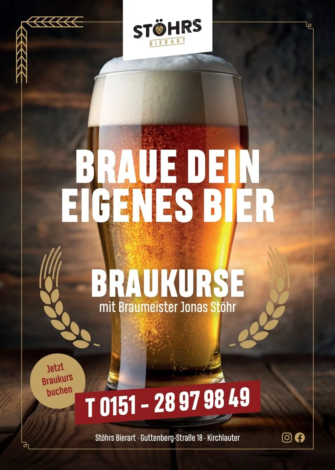 Flyer: Braue dein eigenes Bier – Braukurse mit Braumeister Jonas Stöhr